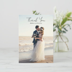 Modern Black and White Photo Minimalist Wedding Thank You Card