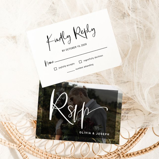Modern Black and White Photo Overlay | Wedding RSVP Card (Creator Uploaded)