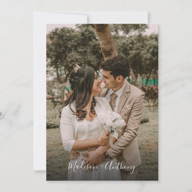 Modern Black and White Photo QR Code RSVP Wedding Invitation (Front)