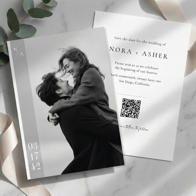 Modern Black and White Photo QR Code Wedding Save The Date (Creator Uploaded)
