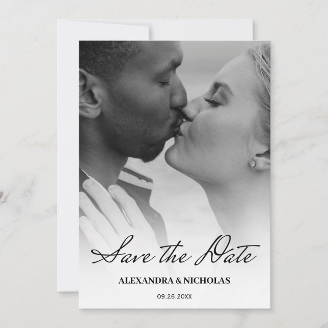 Modern Black and White  Photo Save The Date (Front)