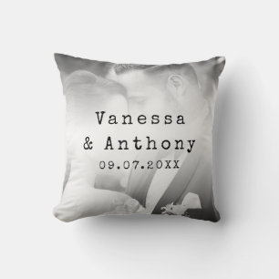 Modern Black and White Photo Wedding Anniversary Cushion