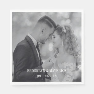 Modern Black And White Photo Wedding Napkin