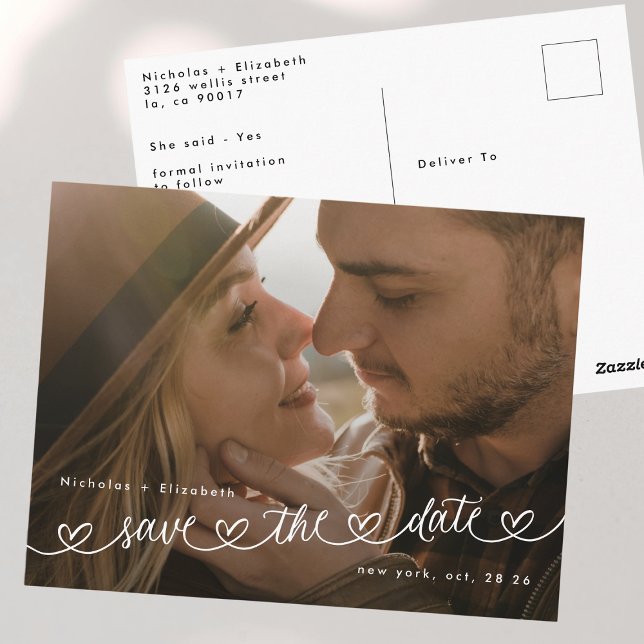 Modern Black and White Photo Wedding Save The Date Postcard (Creator Uploaded)