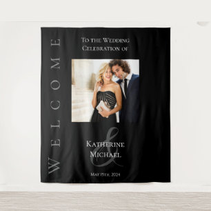 Modern Black and White-Photo-Wedding- Tapestry