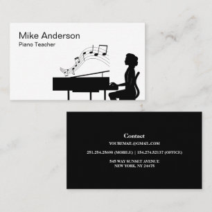 Modern Black and White Piano Teacher Business Card
