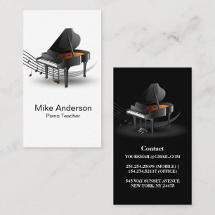 Modern Black and White Piano Teacher Business Card