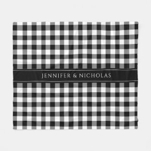 Modern Black And White Plaid Fleece Blanket