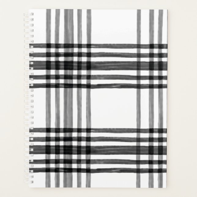Modern Black and White Plaid Planner and Organiser (Front)