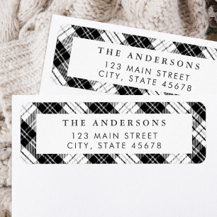 Modern Black and White Plaid Return Address Label