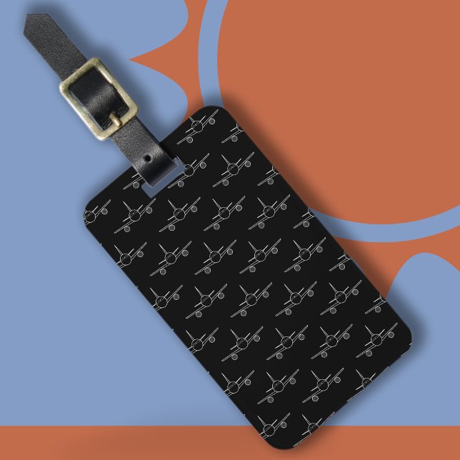 Modern Black and White Plane Pattern Luggage Tag (Black And White Planes)