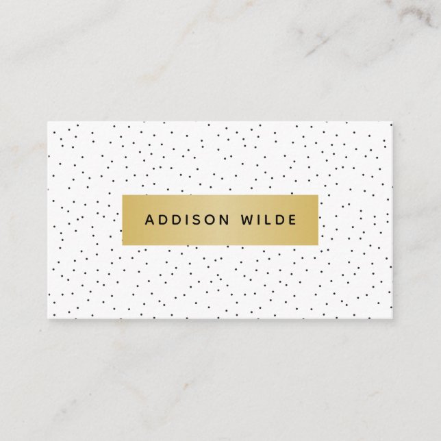 Modern Black And White Polka Dot Pattern Chic Gold Business Card (Front)
