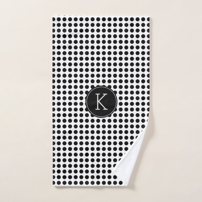 Modern Black and White Polka Dot Pattern Monogram Hand Towel (Hand Towel)