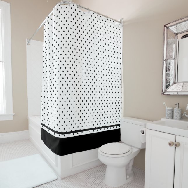 Modern Black And White Polka Dot  Shower Curtain (In Situ)