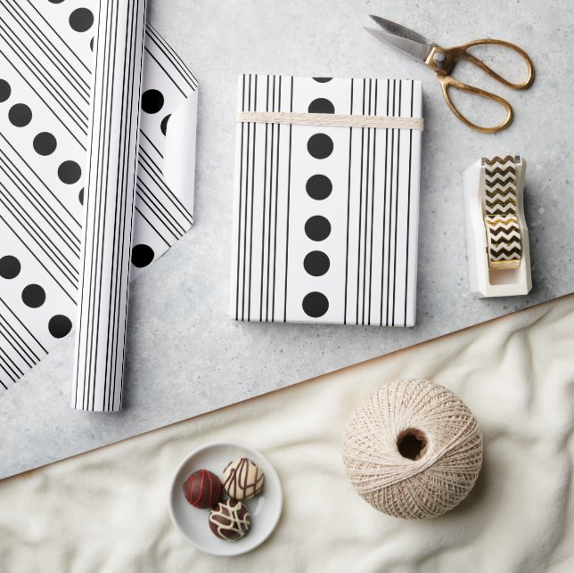 Modern Black and White Polka Dots and Stripes Wrapping Paper (Crafts)