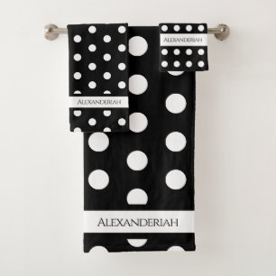 Modern Black and White Polka Dots Bath Towel Set