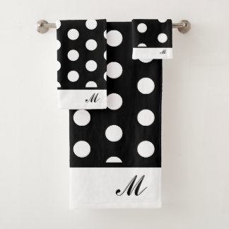 Modern Black and White Polka Dots Bath Towel Set