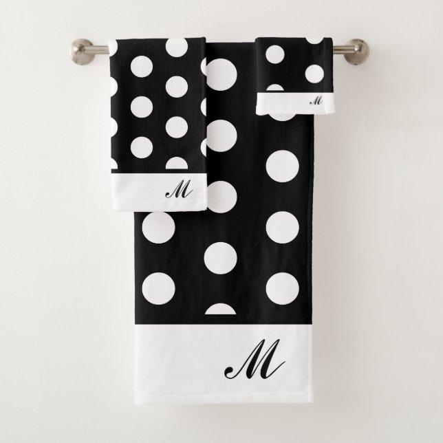 Modern Black and White Polka Dots Bath Towel Set (Insitu)