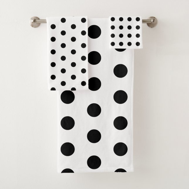 Modern Black and White Polka Dots Bath Towel Set (Insitu)