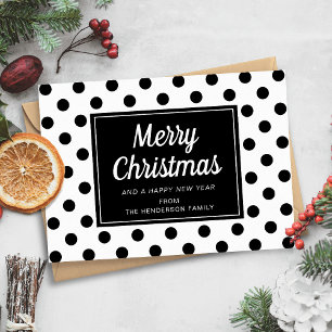 Modern Black And White Polka Dots Christmas Photo Holiday Card