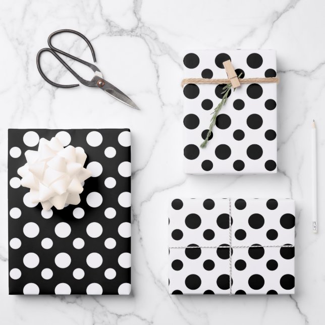 Modern Black And White Polka Dots Pattern Wrapping Paper Sheet (Front)