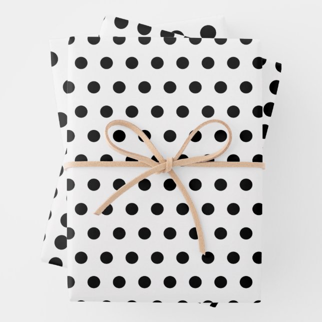 Modern Black and White Polka Dots Patterned Wrapping Paper Sheet (In situ)