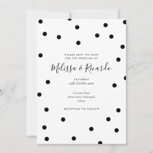 Modern Black and White Polka Dots Save the Date Invitation