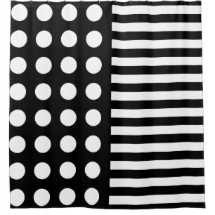 Modern Black And White Polka Dots Stripes Shower Curtain