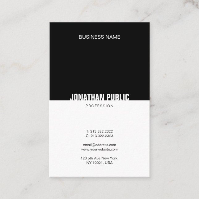 Modern Black And White Professional Plain Elegant Business Card (Front)