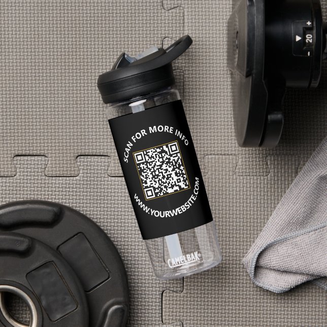 Modern Black and White QR Code, Custom Text Water Bottle (Gym)