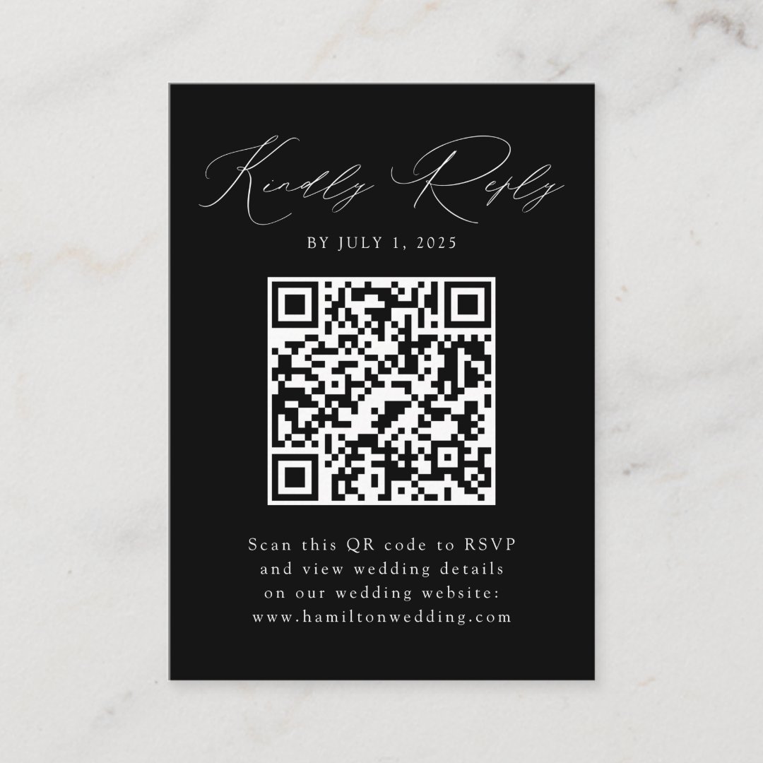 Modern Black and White QR Code RSVP Enclosure Card Zazzle