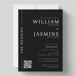 modern black and white qr code  wedding Invitation
