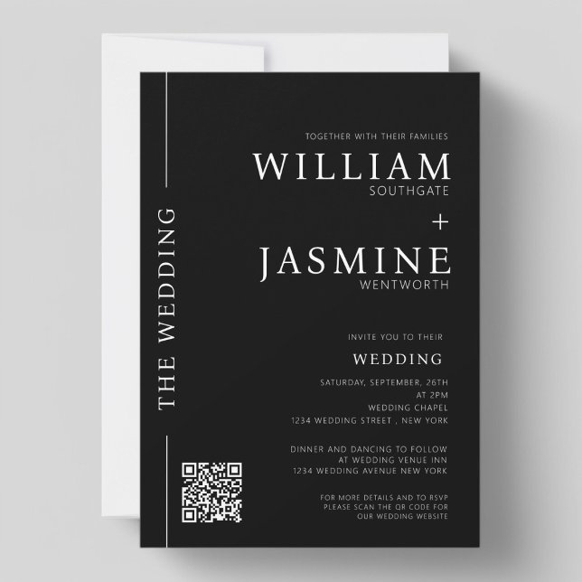 modern black and white qr code  wedding Invitation (modern qr code wedding invitation ideal if you have a weding website )