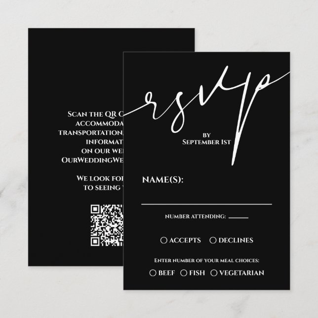 Modern Black and White QR Code Wedding RSVP (Front/Back)