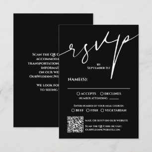 Modern Black and White QR Code Wedding RSVP Card