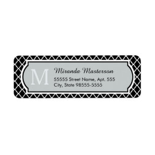 Modern Black and White Quatrefoil Monogrammed Name Return Address Label