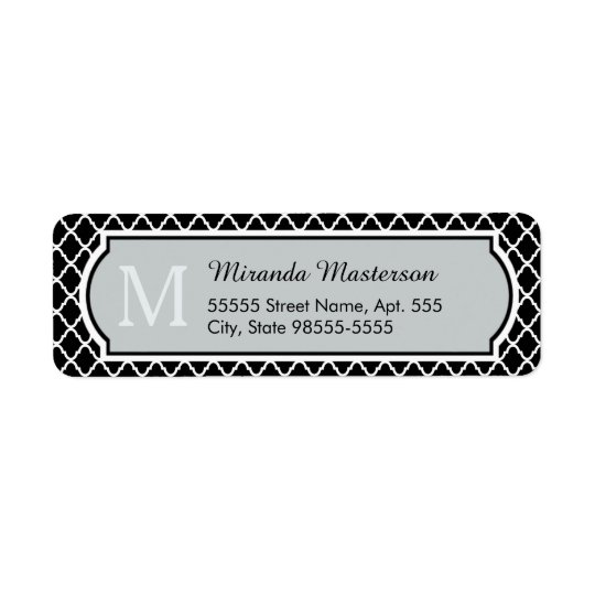 Modern Black and White Quatrefoil Monogrammed Name Return Address Label