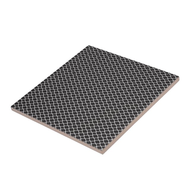 Modern Black and White Quatrefoil Pattern Ceramic Tile (Side)