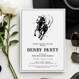 Modern Black and White Race Horse Derby Party Invitation