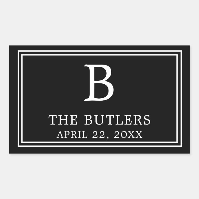 Modern Black and White Rectangular Sticker (Front)