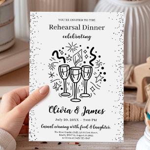 Modern black and white rehearsal dinner card