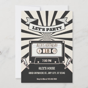 Modern Black and White Retro music party Invitation