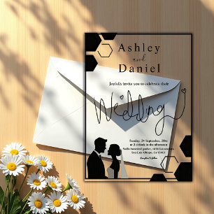 Modern Black And White Romantic Couple Wedding Acrylic Invitations