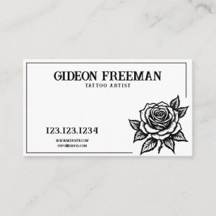 Modern Black and White Rose Tattoo Artist Business Card