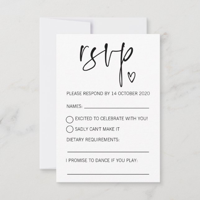 Modern Black and White RSVP Please Respond Card (Front)