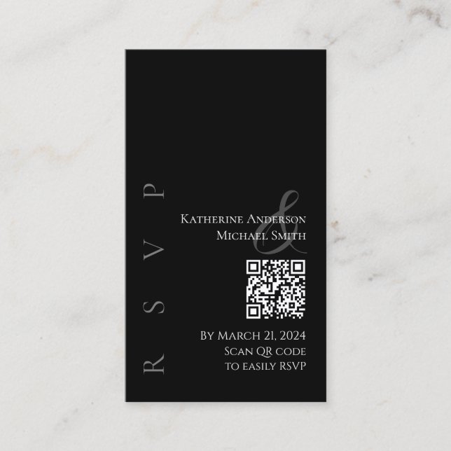 Modern Black and White RSVP with QR Code Business Card (Front)