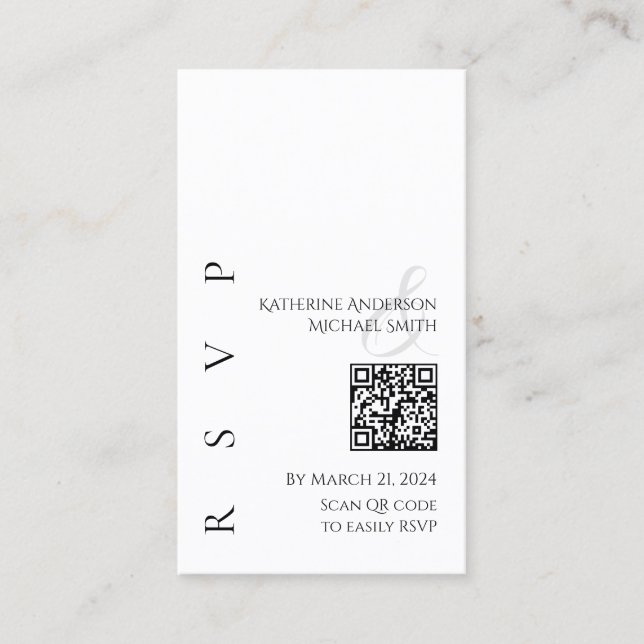 Modern Black and White RSVP with QR Code Business Card (Front)