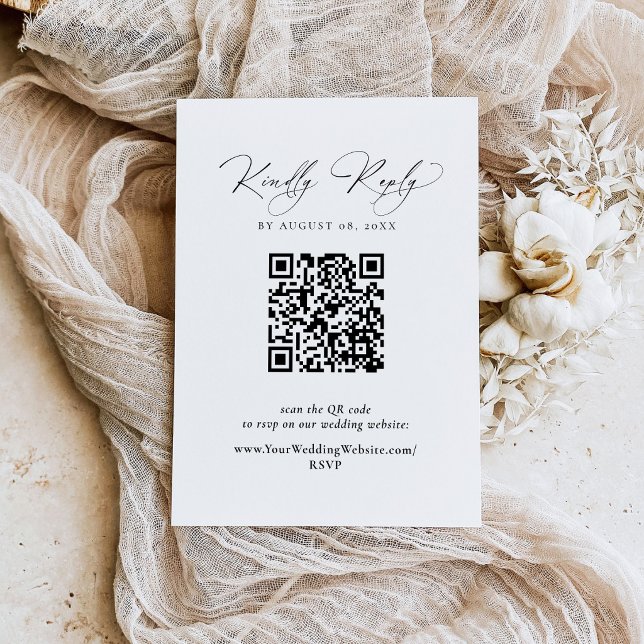 Modern Black and White RSVP with QR Code Card (Sophisticated Black and White RSVP with QR Code)