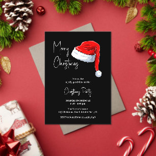 Modern Black and White Santa Hat Christmas Party Acrylic Invitations