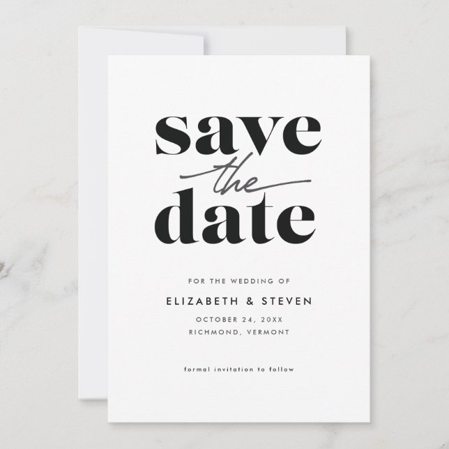 Modern Black and White Save the Date Card (Front)